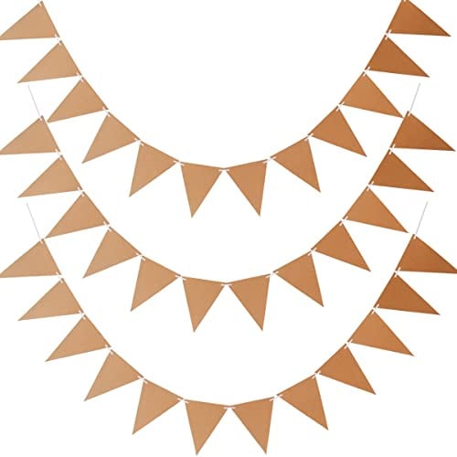 Set 3 DIY Kraft Karte Banner Machen Sie Ihre eigenen Wimpelkette 36 Stück Dreieck Flaggen Weihnachtsdekorationen Geburtstag Hochzeit Party Blanko Banner 19x13cm mit hängenden Seilen für DIY Malen