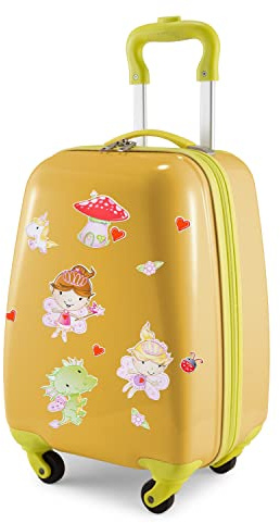 Hauptstadtkoffer - for Kids - Kindergepäck + Reflektierende Aufkleber Feen, Kinderkoffer, Hartschalenkoffer, Reise Trolley für Kinder, Handgepäck, 24 Liter, Gelb