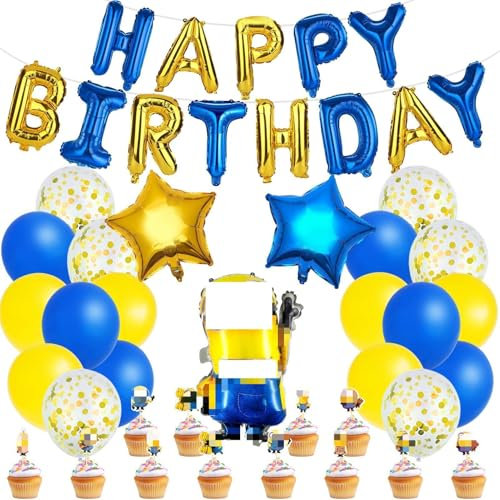 60 Stück Geburtstagsdeko Luftballons,Cute Kindergeburtstag Deko, Cartoon Luftballons Geburtstag Dekoration Set mit Banner für Kinder Jungen Mädchen,Happy Birthday Deko Tortendeko Geburtstag Party Set