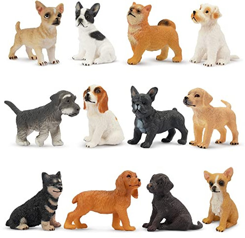 TOYMANY 12 Stück Mini Hund Tierfiguren, Realistische Hundefiguren Spielzeugset, Kunststoff-Mini-Welpenfiguren, Weihnachten, Hündchen Kuchen Cupcake Topper,Geburtstagsgeschenk für Kinder