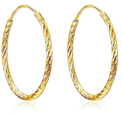 Vergoldete Creolen Ohrringe Damen 925 Sterling Silber Diamant-Cut Creolen Runde Ohrringe für Frauen Mädchen Unisex, Durchmesser 20,30,40,50,60mm (Goldener Durchmesser von 20 mm)