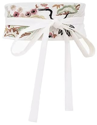 Inzegao Japanischer Obi-Gürtel für Damen, Kimono, Robe, Yukata, breiter Blumen-Wickel-Bund, Gürtel, Weiß, Stil A., Einheitsgröße