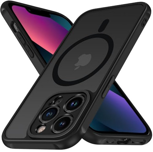 ivoler Coque Magnétique pour iPhone 13 Pro Max 6.7 Pouces, Compatible avec MagSafe, Translucide Mat Arrière Étui de Protection en Silicone Liquide Antichoc, Mince Anti-Rayures Dos Bumper Housse, Noir