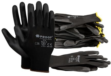 PROOF COMFORT & SAFETY Arbeitshandschuhe 10 Paar Präzise Montagehandschuhe Mit PU-Beschichtung Latexbeschichtung Schutzhandschuhe Für Mechaniker Bauarbeiter Größe 8 Schwarz
