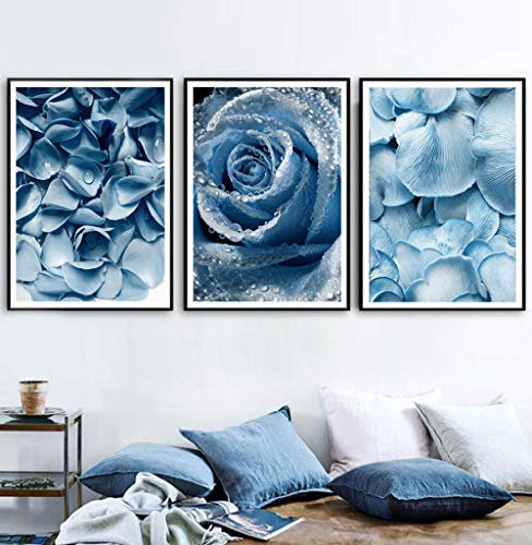 STUKE Wandposter 3 Teilige Leinwand Bild Blütenblatt Rose Blume Wand Gemälde Nordic poster & kunstdrucke Pflanze Wand Bilder für Wohnzimmer Dekor 30x40cm x3 Ohne Rahmen