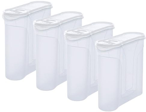 Novaliv Juego de 4 recipientes para esparcir 4 litros – Dimensiones (largo x ancho x alto): 25,5 x 25,5 x 10 cm – Lata con tapa de 4 l para cereales, harina, azúcar, latas de cocina, organizador,