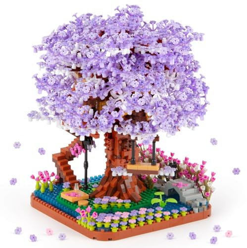 HIGH GODO Cherry Blossom Bonsai Tree Micro Building Set, Japanese Sakura Tree House Model Sets, Flowers House Mini Bricks Building Kit, Creative Gift Toys for Kids Adults 14+ (2200PCS)