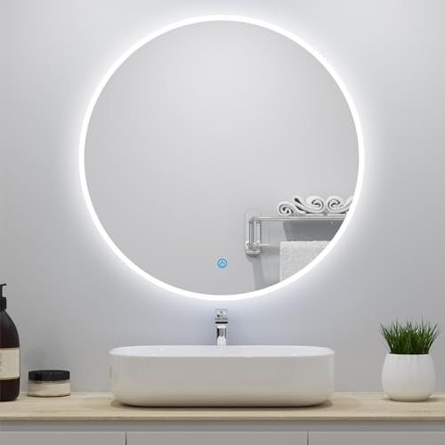 Acezanble Miroir Salle de Bain Rond 120cm avec Antibuée, Facile à Installer, avec des Boutons Tactiles Intelligents