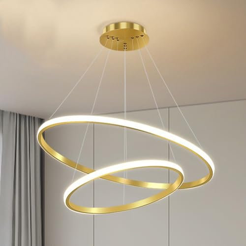 Mengjay Moderne LED pendelleuchte esszimmer dimmbar hängelampe esstisch, Linear design hängeleuchte,Kronleuchter Küchen LED Wohnzimmer Deckenleuchten,Dimmbar Pendellampe 3 Farben dimmbar (Golden)