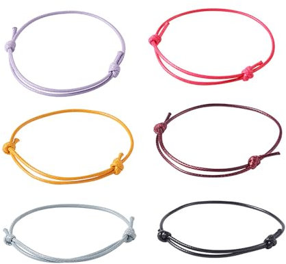 NYGGTYK Lot de 6 bracelets unis réglables, bracelets à tirer, bracelets tissés à la main, bracelets en fil de polyester ciré (couleur ), cordon