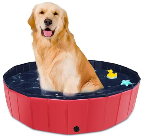 CACSPS Piscine Pliable surdimensionnée en Plastique Dur Portable pour Chiens, Chats et Enfants, Animaux domestiques, Chiot - 100 x 30 cm - Red