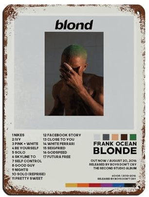 NTRECS Frank Ocean Poster, Blond, Albumcover, Poster, 3 Blechschilder, Vintage, Metall, Pub, Club, Café, Bar, Zuhause, Wandkunst, Dekoration, Poster, Retro, 30 x 40 cm
