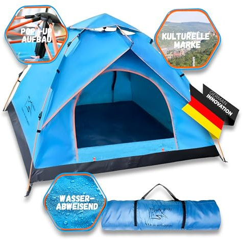 Loreley® Zelt Natur am MITTELRHEIN Germany Premium für 2-4 Personen - wasserdicht - schneller & Leichter Aufbau - Ultralleicht & kleines Packmaß - Camping-Outdoor-Festival-Angel-Motorrad (Blau)