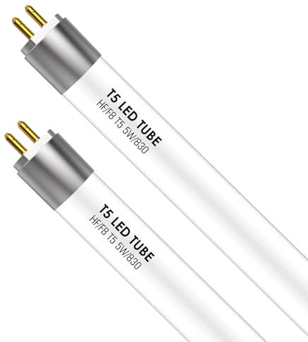 IHYCTV Lot de 2 tubes LED T5 courts 288 mm, 5 W, 685 lm, 3000 K, culot G5, remplacement des ampoules T5 classiques 8 W pour EVG, basse tension, lumière blanche chaude