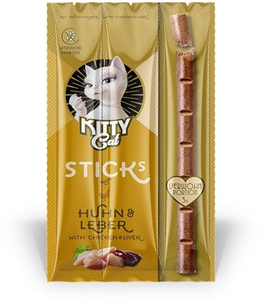 KITTY Cat Sticks Huhn & Leber, 24 x 15g (Großpackung) | Ergänzungsfuttermittel, Getreidefrei, Ohne Zuckerzusatz, Hoher Fleischanteil & Taurin, Made in Austria