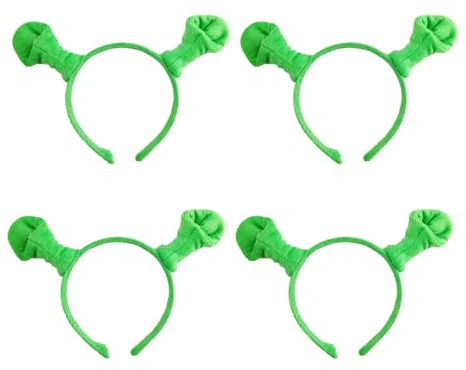 Miaija Shrek-Stirnband, Grün, Shr-Ek Ohren, Haarband, niedliches Plüsch, Cosplay, Motto-Party-Zubehör für Erwachsene, Kinder, Halloween, 4 Stück