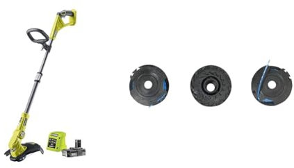 Ryobi- Coupe-Bordures/Dresse-Bordures 18V One+ - 25/30 cm (1 x 2 Ah) - RLT183220S & Lot de 3 Bobines Simple Fil Ø 1,6mm, Longueur 4,5m pour Coupe-Bordure Électrique