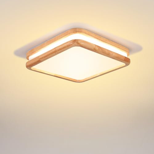 LIGKIN LED Deckenlampe Holz 24W Deckenleuchte Quadrat 30cm Neutrales Licht 4500K Durchmesser Modern Doppelte Lage Küchenlampe Lampe Wohnzimmer für Balkon Flur Babyzimmer Schlafzimmer