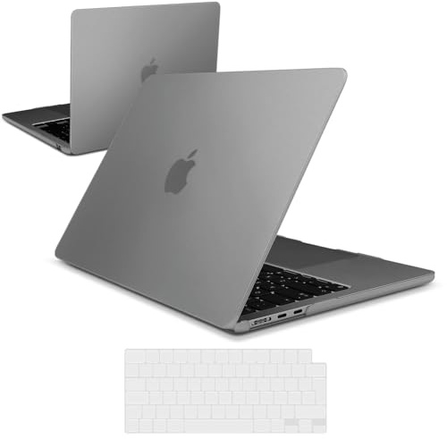 iNeseon Hülle Kompatibel mit 2023 2024 2025 MacBook Air 15 M4 A3241 M3 A3114 M2 A2941, Schutzhülle Hartschale Case Kunststoff + EU Tastaturschutz für MacBook Air 15, Matt Grau