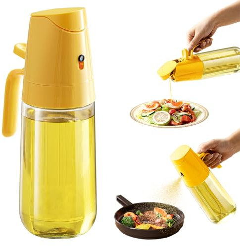 Olive Oil Sprayer for Cooking, 500ml/17oz 2 in 1 Glass Dispenser Bottle for Kitchen, Oil Spray Bottle for Air Fryer, Salad, Frying, BBQ
