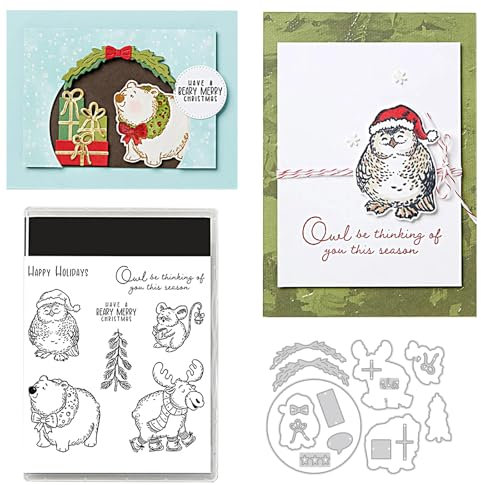 Vordpe Schneiden Stempel und Stanzen Set, Silikonstempel Weihnachten und Stanzschablonen für DIY Scrapbooking Geburtstage Grußkarten Glückwunschkarte, Kunsthandwerk (Tier)