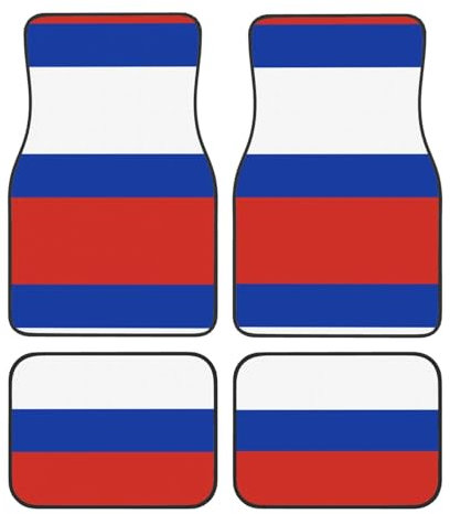 Universelle Auto-Fußmatten mit russischer Flagge, 4-teiliges Set in klassischen Autoteppichmatten, Polyester-Automatten