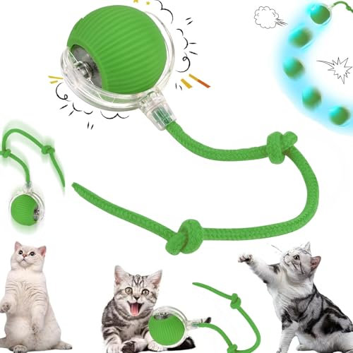 Pipihome Interaktives Katzenspielzeug Elektrisch, Chewie Viral Rollball mit Schwanz für Katzen, Intelligentes Katzenspielzeug 360° Automatisch Power Spielball für Katzen Hunde