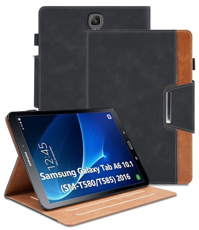 Case for Samsung Galaxy Tab A6 10.1 inch 2016 SM-T580/T585 PU Leather Smart Cover Auto Wake/Sleep Function Multi-Angle Viewing Stand Business Cover - Black