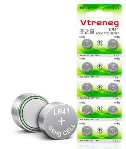 Vtreneg Confezione da 10 batterie alcaline a bottone LR41 AG3 392 384 192 L736 L736f 1,5 V per termometro