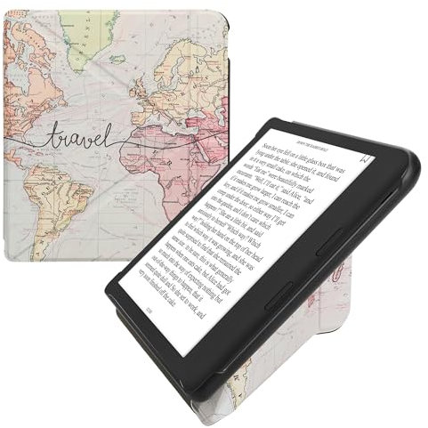 kwmobile Coque liseuse Compatible avec Kobo Libra Colour - Coque étui de Protection à Rabat en Simili Cuir - Noir-Multicolore