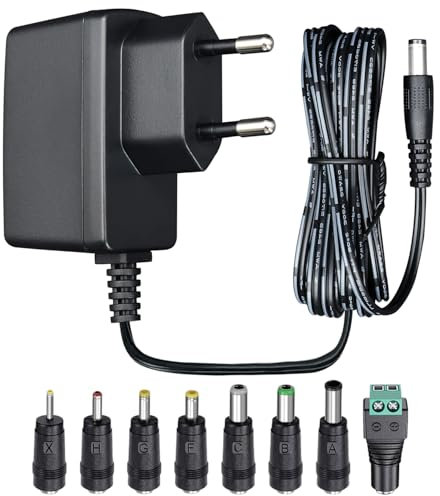 Adattatore di alimentazione 6 V 1 A 1,8 m, adattatore di commutazione AC DC (ingresso 100-240 V, uscita 6 V 1 A), presa trasformatore a montaggio a parete con 8 prese intercambiabili, omologato CE