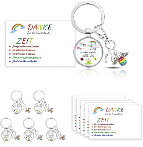 LIHIQIYA 6er Abschiedsgeschenk Erzieherin Kleine Menschen Brauchen so große Herzen wie Deins Geschenk Rond Schlüsselanhänger mit Perlenengel Weihnachten Geschenk für Tagesmutter Kita Kindergarten