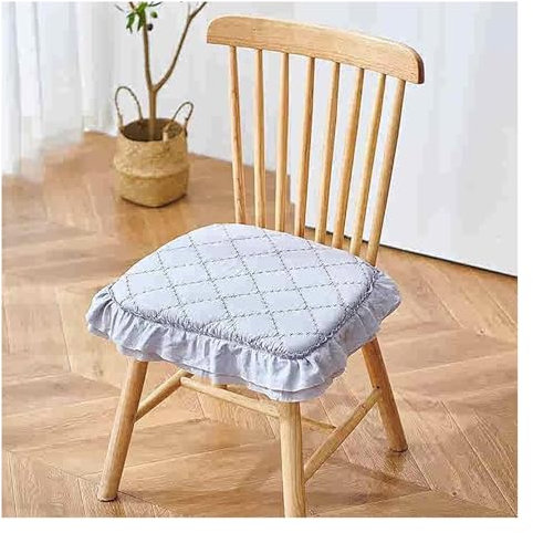 Elegante Stuhlkissen mit Rüschen, weiches, rutschfestes Sitzkissen, 4 cm Dicke Stuhlpolster for Esszimmerstühle im Landhausstil, Zuhause, Küche, waschbar(Grey)