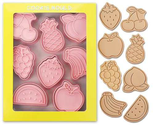 8Pcs Fruit Cookie Cutters,Cute Cookie Cutters with Plunger Stamps,3D Fruit Embossing Cutters for Kids Children DIY Chocolate Mould (Fruit/8Pcs)
