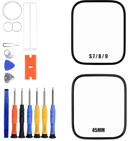 ERYNK-N Für Apple Watch Series 7 & 8 & 9 45MM Display Glas Frontglas Reparatur Replacement Set [mit OCA Kleber] [No LCD Screen] with Werkzeugsatz