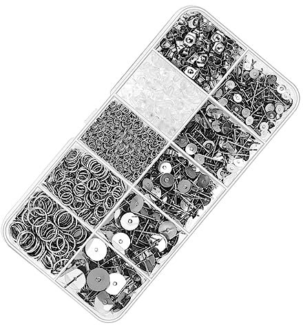 MUCKLILY 1650Stücke Ohrringpfosten Bastelzubehör für DIY Ohrringe Schmuckherstellung Ohrringreparatur Langlebig Vielseitig für Verschiedene