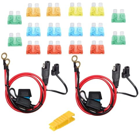 SAE Connector Motorcycle Battery Charger - 2 Pcs SAE Charging Cable Quickly cuts The Plug to The 12V Ring Terminal Fuse Suitable for Charging Motorcycles Tractors Cars