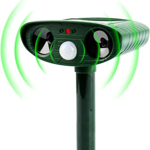 Solarer Katzenschreck für den Garten - Ultraschall-Abwehr gegen Katzen, Füchse & Eichhörnchen mit Bewegungsmelder & Blitzlicht - Wasserdichtes Tierabwehrgerät für den Außenbereich