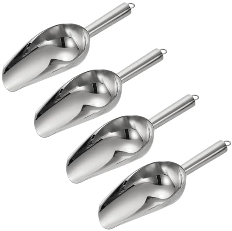 QUARKZMAN 4pz Paletta per Ghiaccio in Metallo, 9.8 x 3.5Paletta per Ghiaccio in Acciaio Inossidabile per Uso in Cucina Feste Bar Matrimonio, Argento