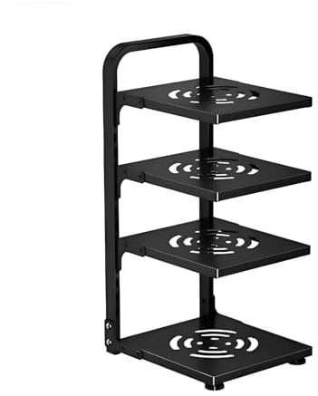 4-Tier Premium Quality Adjustable Pot Rack Organizer| Heavy-Duty Pan Organizer for Cabinet, Countertop & Under Sink | Non-Slip Dividers for Skillets, Lids, Bakeware & All Kitchen Storage Use