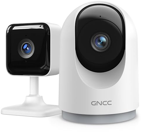 GNCC 2K Indoor Camera 2-Pack: CCTV Camera Security Camera Indoor with Night Vision, Motion/Sound Detection + WiFi Security Camera for Pet/Dog, Works with Alexa/Google, Cloud/SD Storage