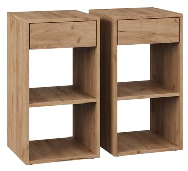 Vicco Nachttisch Dany Goldkraft Eiche | 2er Set, zur Aufbewahrung von Büchern und Zeitschriften geeignet