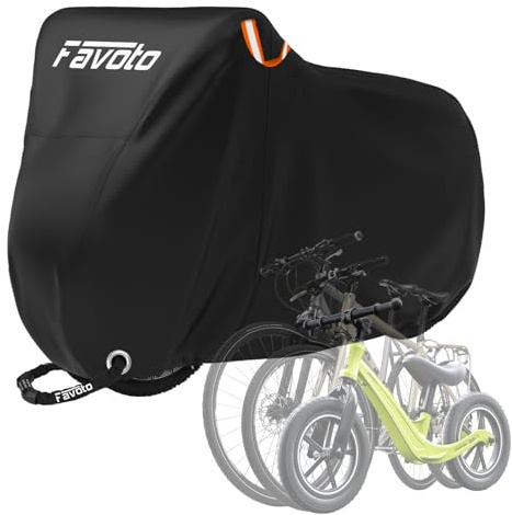 Favoto Bike Cover for 3 Bikes - 210T Waterproof Outdoor Bicycle Storage, Black Cover with Lock Hole, 2 Windproof Buckles & Storage Bag, UV Protection for Mountain & Road Bikes (220×120×110cm)