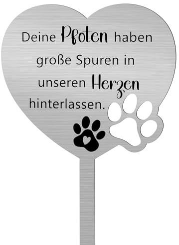 Namalu Marcador para Tumba de Mascotas Placa Conmemorativa de Metal con Grabado Placa Funeraria Impermeable Estaca para Decoración de Lápida Regalo para Dueño de Mascota Gato Perro(Patas en Corazón)