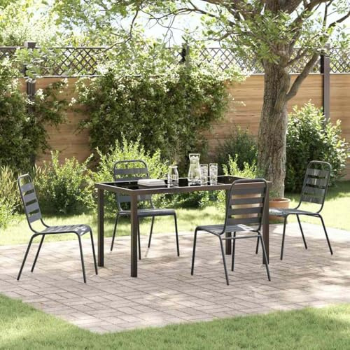 Teenpull Garten Essgruppe 5-teilig, Dunkelgrau, Stahl, Pulverbeschichtet, Modernes Outdoor-Set mit Tisch und 4 Stapelstühlen, Wetterfest für Terrasse Balkon