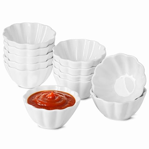 12pcs Bols à Sauce en Porcelaine, 125ml Bols à Tapas et Sauces, Coupes à Dessert en Porcelaine, Coupelle à Trempette Sauce Pour Tapas, Sushi, Confiture, Va au Four à Micro-Ondes, 9 x 9 x 4,5cm