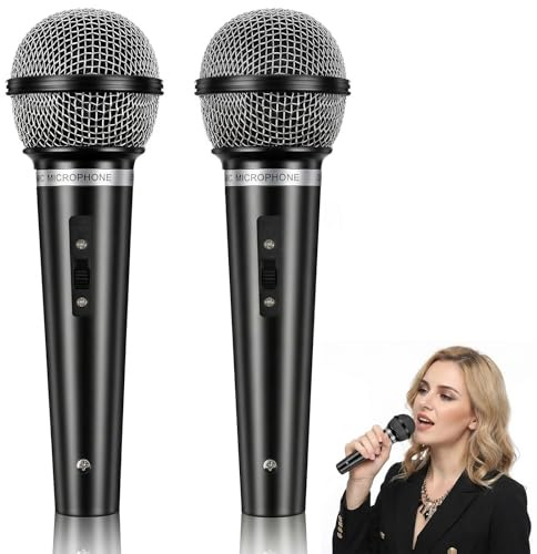 APLZGMG 2 Pcs Fake Microphone Prop, Plastic Toy Microphones | Prop Pretend Microphone for Birthday Music Parties, Costume Play, and Events (Black, 17cm)