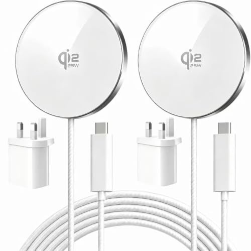 2 Pack 25W Qi2.2 Wireless Charger Pad with Plug, MagSafe-Compatible | Compatible with iPhone 17/16/15/14/13/12, AirPods 4/3/2/Pro 2/3, Galaxy S26/S25(require additional magnetic ring/case)