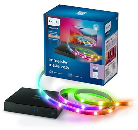 Philips Smart Lighting HDMI Sync Box with TV Backlight, RGBIC LED Strip for 40-50 TV, Sync with Movies, Music, HDMI 2.0, 4K at 60Hz, Connected by WiZ, Requires External Video Source