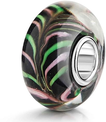 MATERIA by Matthias Wagner Glas Bead schwarz lila grün Farn für European Beads Armband 596